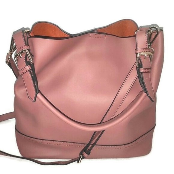 First Fabric Handbags - Gorgeous Genuine Mauve Leather Convertible Hobo Bag With Removable Insert